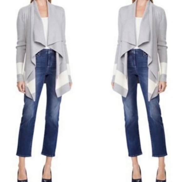 LAUREN RALPH LAUREN Cotton Modal Blend Open Front Cardigan Grey & Cream Sz M - Picture 3 of 11